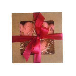 Cutie cu 3 bile efervescente de baie inimioare